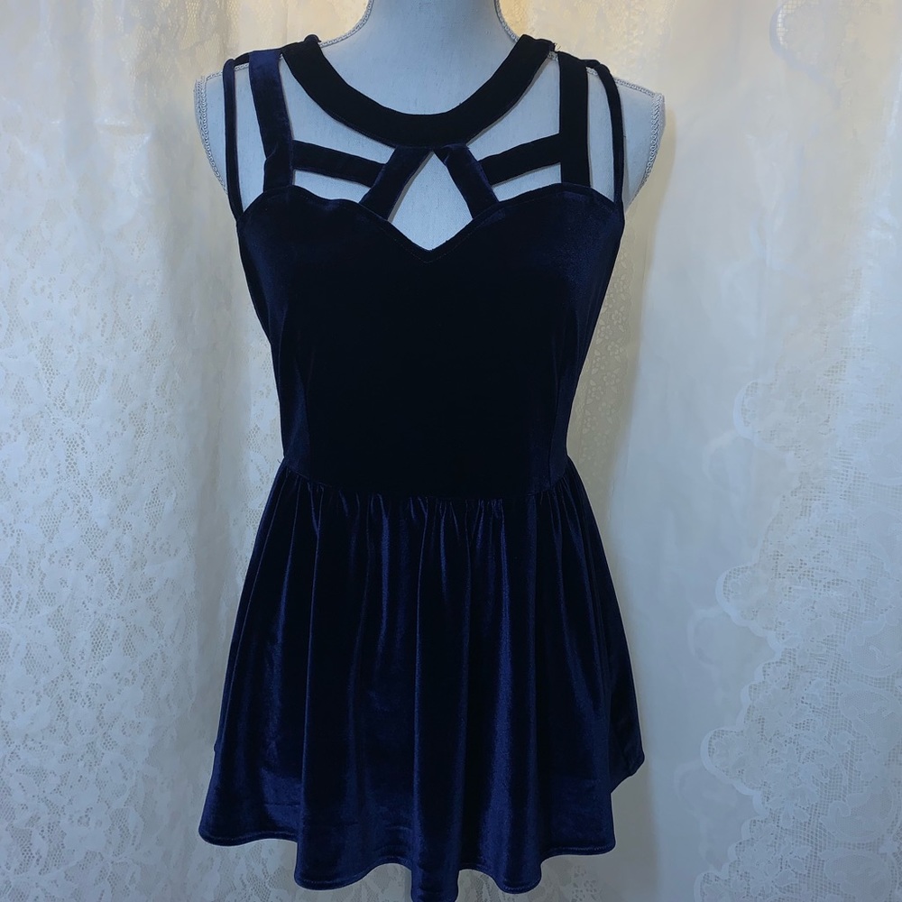 Dizzylissy purple/blue velvet sleeveless blouse